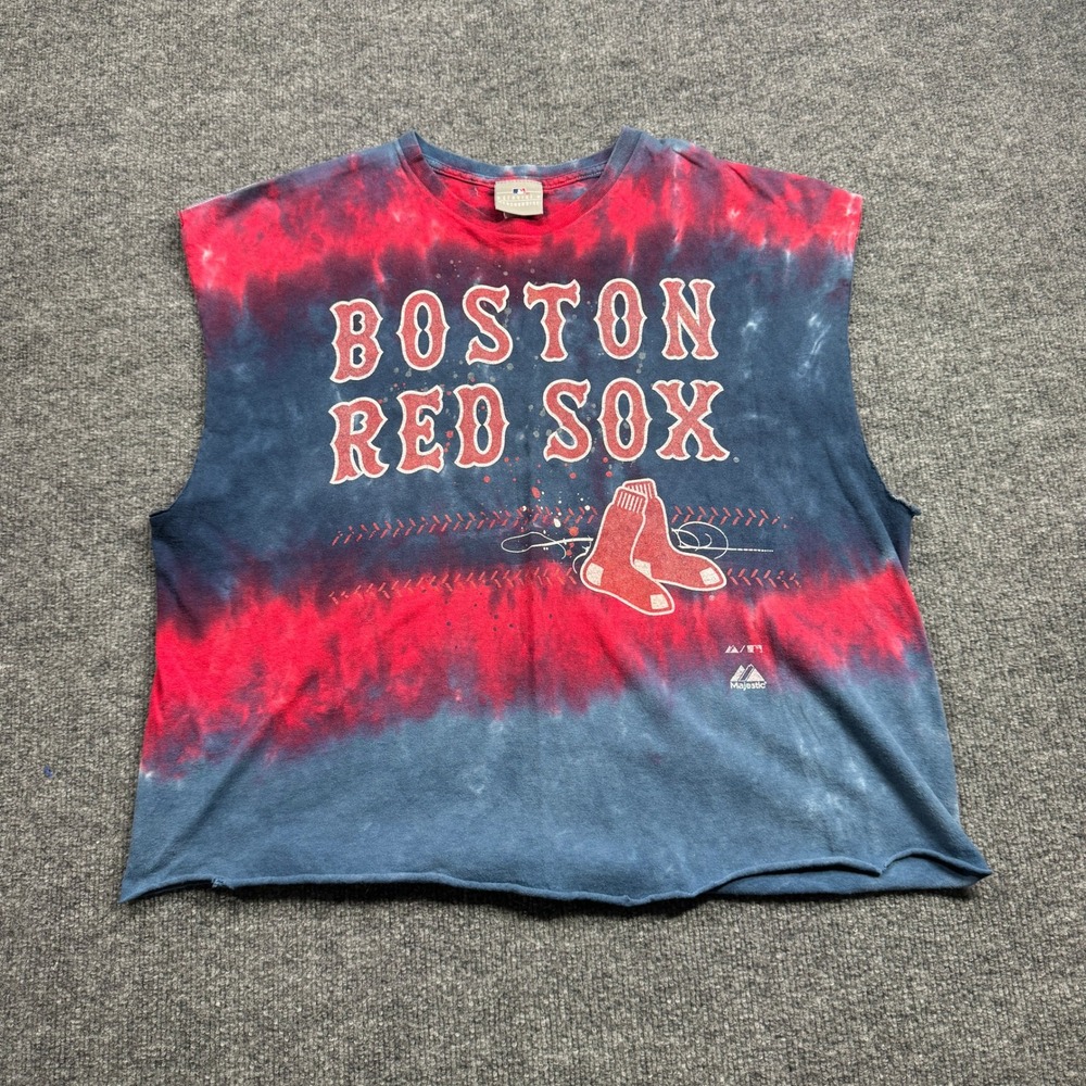 Boston Red Sox Majestic Muscle Tank Mens XL Blue Red Tie‎ Dye Cut Off MLB
